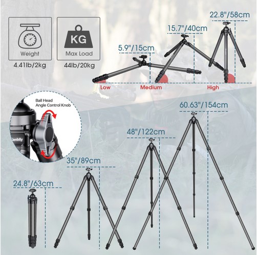 Manbily TS-364PA hiilikuituinen metsästys / ammunta tripod - Image 3